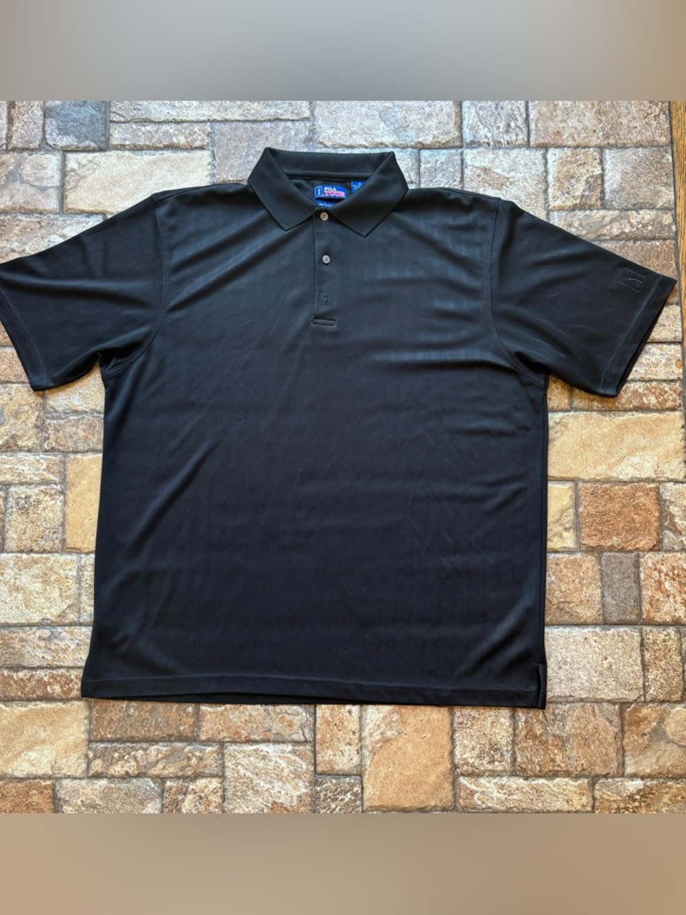PGA Tour Performance Men’s Black Short-Sleeve Polo with vertical stripes golf